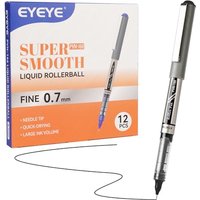 EYEYE Black Rollerball Pens 0.7mm Needle Tip 12 Pack, Medium Point Pen Quick Dry, Liquid Ink Pens Fine Point Smooth Writing Pen for Coloring, Journali