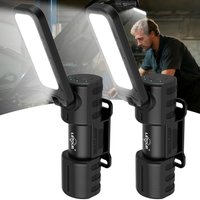 Inspection Lamp 2000 Lumen 2 Pack Rechargeable LED Work Light with Magnetic and Foldable 180° Rotating Stand and Magnetic Torch for Maintenance Work