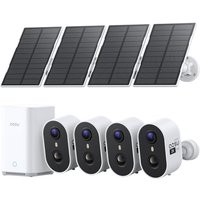 aosu 2K Solar Security Cameras Wireless Outdoor, 4-Cam Kit with aosuBase 2.0, No Subscription, 32GB Built-in, Expandable 1TB, Long Battery Life, Color