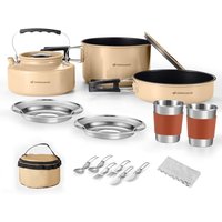 Odoland Camping Cookware Set Non-Stick Pot and Pan Set with Kettle, Stainless Steel Utensils Mess Kit, Cups Plates Knives Spoons Forks for Outdoor Coo