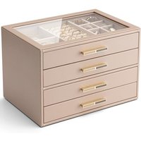Vlando Large Jewellery Box, 4-Tier Jewellery Organiser, Jewellery Storage with 4 Drawers for Watches,Sunglasses,For Ring, Necklace, Earring, Bracelet,