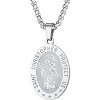PROSTEEL St Christopher Necklace for Men, Saint Christopher Pendant Chain, Personalised Engrave Catholic Protection Pendant Jewellery Gift for Boys Ch