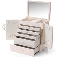Vlando Large 6 Layer Jewellery Box, PU Leather Jewellery Organiser with Removable Jewellery Tray for Necklace Earrings Rings Bracelets, Jewellery Stor