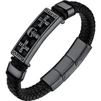 PROSTEEL Men Leather Braided Bracelet, Personalized Black -Send Gift Box black-skull