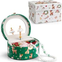 Vlando Christmas Gifts, Jewellery Box for Girls, Music Box with Ballerina, Gift Box for Kids, Childrens, Womens (Christmas Printed-Green) C.green