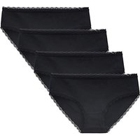 LIQQY Women's Cotton Knickers Cheeky Lace Trim Hipster Breathable Panties Ladies Underwear Multipack XL Black