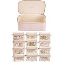 Vlando Travel Jewellery Organiser,PU Leather Jewellery Box with 12 Velvet Jewellery Pouch, Jewellery Case for Necklace,Ring, Gifts for Women, Pink-L C