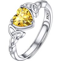 PROSILVER Adjustable 925 Sterling Silver Ring for Women Heart Solitaire Cubic Zirconia Birthstone Open Thumb Rings, Celtic Jewellery for Ladies Girls