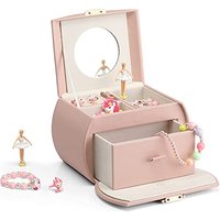 Vlando Girls Jewellery Box with Drawer, Music Box with Ballerina and Stickers for Bedroom Decor, Gifts for Girls Kids, Pink B.pink