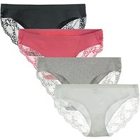 LIQQY Women's Low Rise Cotton Lace Coverage Bikini Panty Knickers Underwear Multipack L 4colors