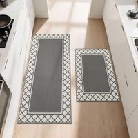 COSY HOMEER Kitchen Rug Mat Sets, 2 Pieces Nonslip Washable Kitchen Floor Mats Rugs, TPR Backing Carpet Runner Rugs for Hallway Entrance Dining Room,