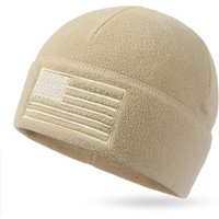 Outdoor Shaping American Flag Fleece Watch Cap, USA Multi-Season Army Military Tactical Beanie, Winter Warm Beanie One Size Beige