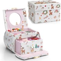 Vlando Christmas Gifts, Girls Jewellery Box with Ballerina, Music Box with Gift Box, for Kids, Childrens, Womens (Christmas Printed-White) C.white