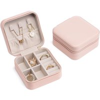 Vlando Small Faux Leather Travel Jewellery Box Organizer Display Storage Case for Rings Earrings Necklace without Mirror B.Necklace Pink