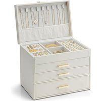 Vlando Jewellery Box for Women, 4 Tier Jewellery Organiser with Necklace Holder, Boxes & Organisers for Ring Bracelet and Watch, Gift for Women,Cream