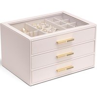 Vlando Jewellery Box with Glass Lid, Plenty Storage Jewellery Organiser with 3 Drawers, Jewelry Storage Case for Necklaces Rings Earrings Bracelets, W