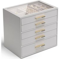 Vlando Jewellery Box for Women, Glass Lid Jewellery Organiser with 5 Drawers for Ring, Necklace, Earring, Bracelet,Gift for Women,Grey 5 Layer C.grey