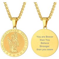 PROSTEEL St Christopher Necklace for Men, Saint Christopher Pendant Chain, Personalised Engrave Catholic Protection Pendant Jewellery Gift for Boys Ch