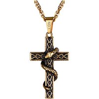 PROSTEEL Cross Necklace Snake/Ankh Pendant with Adjustable Chain 22-24 Inch, Crucifix Necklace for Men Personalised Engrave Available -With Gift Box E