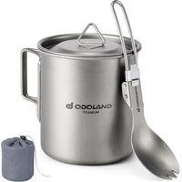 Odoland Titanium Pot 420ml Ultralight Portable Titanium Water Mug, Camping Cup with Lid and Spork for Camping, Hiking, Traveling and Backpacking