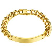 PROSTEEL Mens Bracelet, Personalised ID Bangle, 316L Stainless Steel/Black/Gold Plated 19/21/23 CM (Send Gift Box) Gold Plated - No Engraving 8.3"(21