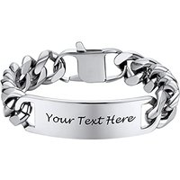 PROSTEEL Cuban Link Chain ID Bracelet for Men, Custom Name Bracelets, Stainless Steel/Gold Plated/Black (Send Gift Box) 23.0 Centimetres 1-stainless