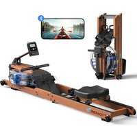 MERACH Foldable Wood Rowing Machine for Home Gym, Water Resistance Rower with 6 Levels, Max 180 kg Weight Capacity, Built-in Monitor, Comfortable Seat