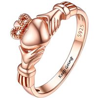 PROSILVER Women S925 Sterling Silver Claddagh Ring - Celtic Jewellery Irish Claddagh/Triquetra Knot -with Gift Box Claddagh - Rose Gold - Engrave T 1/
