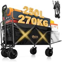 250L Festival Trolley on Wheels,270kg/595lbs Folding Wagonï¼garden cartï¼ All-Terrain Wide Wheels & Magnetic Handle, Portable Foldable Camping Troll