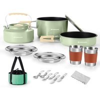 Odoland Camping Cookware Set Non-Stick Pot and Pan Set with Kettle, Stainless Steel Utensils Mess Kit, Cups Plates Knives Spoons Forks for Outdoor Coo