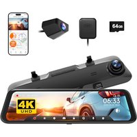 WOLFBOX G850 12â 4K Mirror Dash Cam Built-in GPS, Dash Camera with Upgraded 1080P Rear View Camera, Dash Cam Front and Rear with 64GB Card, WDR Tech
