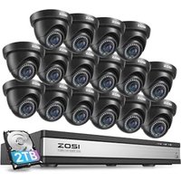 ZOSI 1080p 16 Channel Security Camera System,16CH H.265+ DVR with 2TB HDD and 16 x Outdoor Indoor CCTV Dome Cameras, AI Human Vehicle Detection, 80ft
