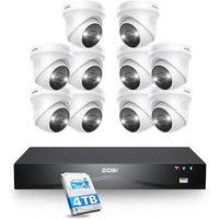 ZOSI 4K PoE CCTV Camera System with Dual-Disk Backup for 24/7 Recording,16ports 32CH Expandable 8MP NVR& 4TB HDD, 10pcs Outdoor PoE IP Cameras with Co