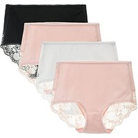 LIQQY Women's 3 or 4 Pack High Waisted Comfort Cotton Lace Coverage Full Rise Briefs Knickers Underwear S Black/Pink2/White