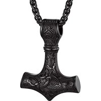 PROSTEEL Necklaces for Men, Viking Mjolnir Hammer Nordic Amulet Norse Stainless Steel Pendant Jewellery with Gift Box 1-black