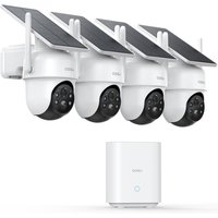 aosu 2K Security Cameras Outdoor Wireless, 4 Cam-Kit & aosuBase, No Subscription Required, Solar-Powered, Home Security Cameras System with 360° Pan