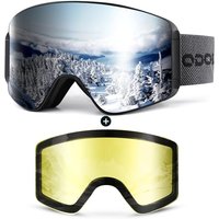 Odoland Ski Goggles Set with Detachable Magnetic Lens, Frameless Interchangeable Lens for Cloudy or Sunny, Anti-Fog UV Protection Men Women Snow Goggl