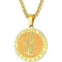 PROSTEEL St Christopher Necklace for Men, Saint Christopher Pendant Chain, Personalised Engrave Catholic Protection Pendant Jewellery Gift for Boys Ch