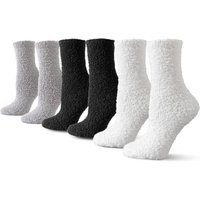 TOCONFFON Cosy Warm Fuzzy Fluffy Socks Womens Winter Thermal Ladies Slipper Bed Socks 4-8 for Gifts 4-8 2 Black 2 White 2 Grey