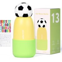 Football Water Bottle with Straw, 400ml/13oz Stainless Steel Water Bottle with Non-Slip Silicone Base for Sports, Gym or Office (Yellow Green)