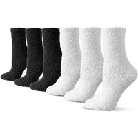 TOCONFFON Cosy Warm Fuzzy Fluffy Socks Womens Winter Thermal Ladies Slipper Bed Socks 4-8 for Gifts 4-8 3 Black 3 White
