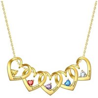 PROSILVER Women Personalised Heart Pendant Necklace, 925 Sterling Silver Mother Necklace with Names Birthstone Necklaces-Send Gift Box 5 heart-gold pl