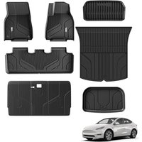 3W 9 Piece Set Floor Mats & Boot Liner & Seat Back Cover Fit for Tesla Model Y 2021-2024, All Weather Dog Friendly TPE Car Mats Anti-slip Heavy Duty T