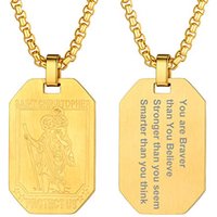 PROSTEEL St Christopher Necklace for Men, Saint Christopher Pendant Chain, Personalised Engrave Catholic Protection Pendant Jewellery Gift for Boys Ch