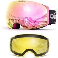 Odoland Unisex Ski Goggles for Men, Women and Boys - Frameless Snowboard Goggles With Magnetic Interchangeable Lens, UV Protection, Anti-fog, Helmet C