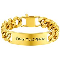 PROSTEEL Cuban Link Chain ID Bracelet for Men, Custom Name Bracelets, Stainless Steel/Gold Plated/Black (Send Gift Box) 21.0 Centimetres gold plated