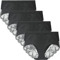 LIQQY Lace Knickers for Women Multipack Cotton Underwear Lace Full Coverage Briefs Panties Pack of 4 S Black