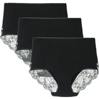 LIQQY Women's 3 or 4 Pack High Waisted Comfort Cotton Lace Coverage Full Rise Briefs Knickers Underwear S Black