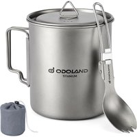Odoland Titanium Pot 750ml Ultralight Portable Titanium Water Mug, Camping Cup with Lid and Spork for Camping, Hiking, Traveling and Backpacking