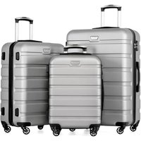COOLIFE Suitcase Trolley Carry On Hand Cabin Luggage Hard Shell Travel Bag Lightweight with TSA Lock and Durable 4 Spinner Wheels (Bright Silver, 3 Pc